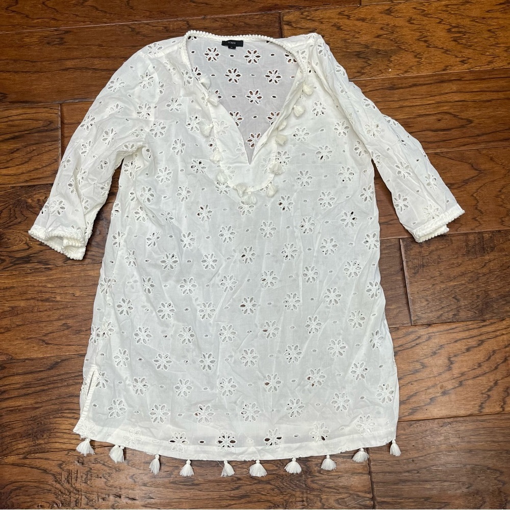 J. Crew White Eyelet bib Tunic